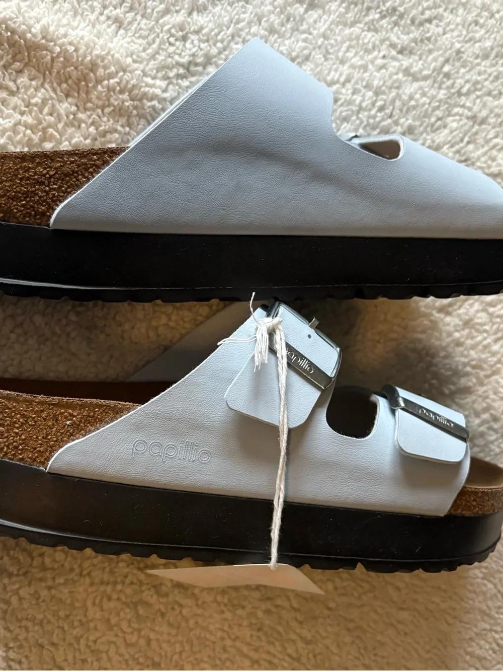 Papillio by BirkenstockTwo-Buckle Cork Footbed Sandal in baby blue size 40